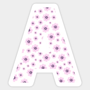 Letter A Purple Pink Flowers Background Design Sticker